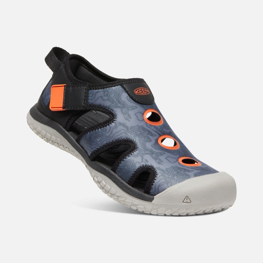 Black-Safety Orange Big Kids' Stingray Sandal Keen