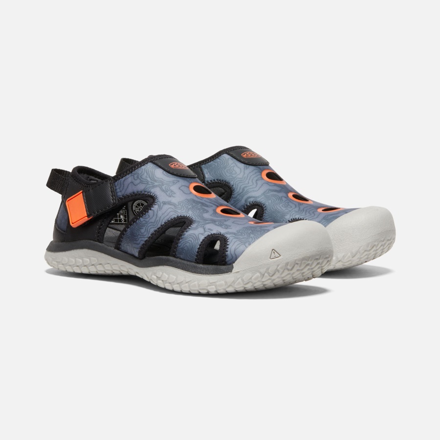 Black-Safety Orange Big Kids' Stingray Sandal Keen
